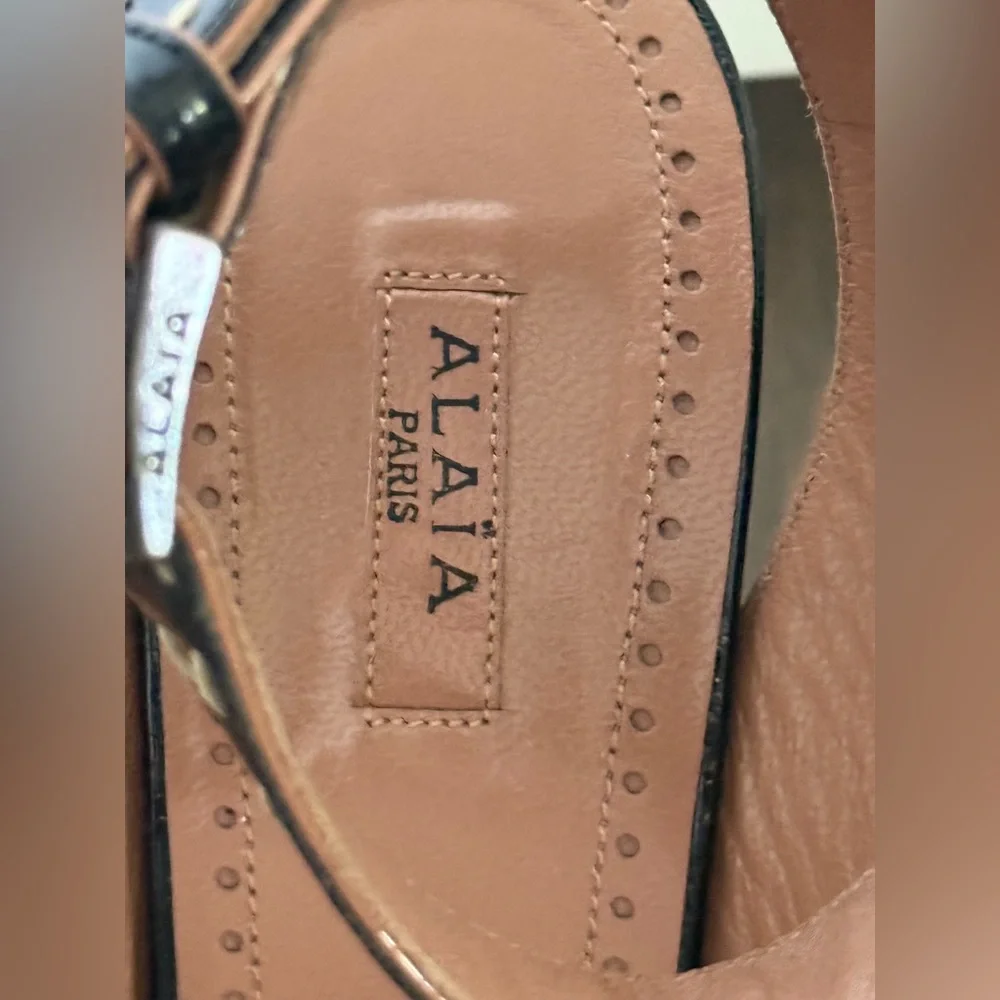 ALAIA Patent Leather Ankle Strap Platform Sandals 37